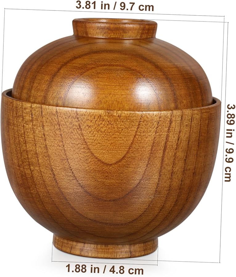 Wooden Bowls With Lid 2Pcs Heat Resistant Rice Salad Soup Bowls For Home Restaurant - Image 2